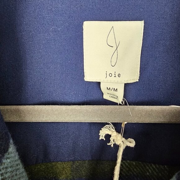 NWT J Joie Plaid Fringe Trim Shacket Button Dwon Jacket Size M Blue Olive - Picture 8 of 12